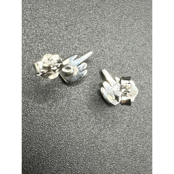 New Condition Sterling Silver Middle Finger Dainty Stud Earrings 925 - Picture 4 of 5